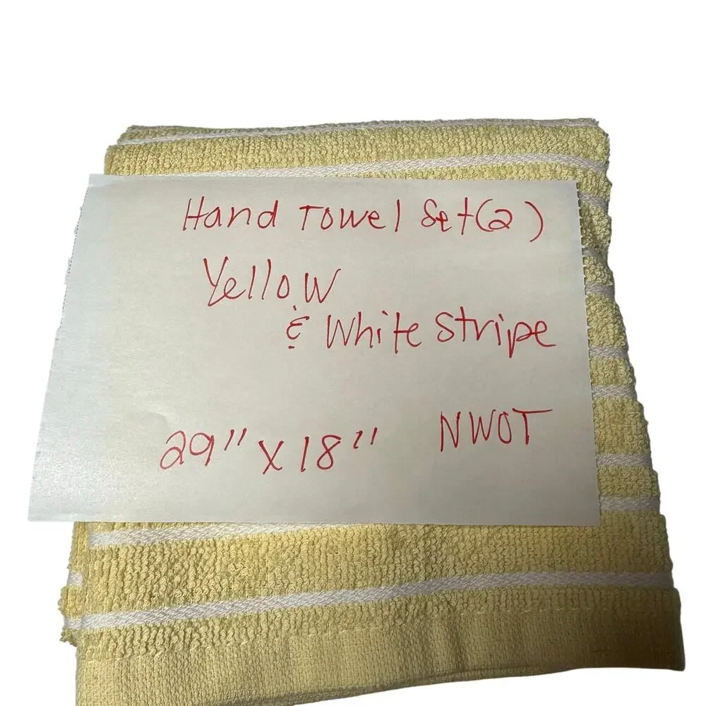 Set of 2 Yellow & White Striped Hand Towels 100% Cotton Oeko-Tex Certified NWOT